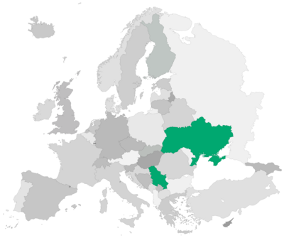 Mapa sveta sa označenim položajem Srbije i Ukrajine