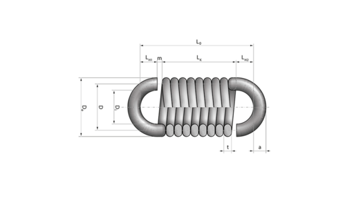 Vučna opruga od ovalne žice crtež šema dimenzija