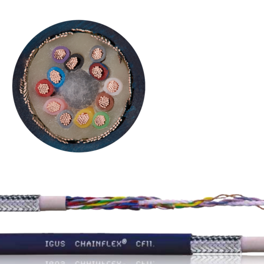 unutrašnjost i presek Chainflex® CF11 kabla za prenos podataka TPE